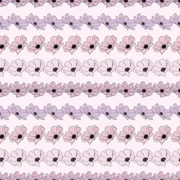 Garden cosmos flower repeat pattern, vector, spring design Stock Illustration