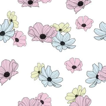 Garden cosmos flower repeat pattern, vector, colorful design Stock Illustration