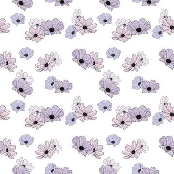 Garden cosmos flower repeat pattern, vector, purple design Stock Illustration