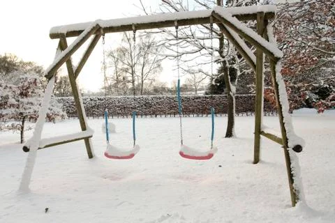 Garden covered in deep snow in winter Stock Photos