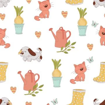 GARDEN CRAFT Spring Vector Illustration Seamless Pattern Stock Illustration