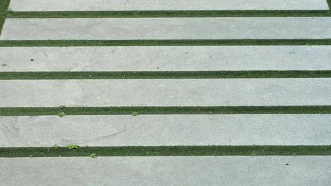 Garden design rectangular shapes on artificial turf Stock Photos