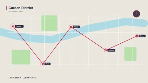 Garden District Digital Navigation Map UI Light Mode Stock Footage 343457444