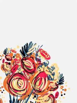 Garden doodle peony flower vector background red Stock Illustration