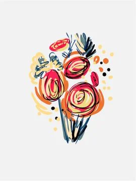 Garden doodle peony flower vector background red Stock Illustration