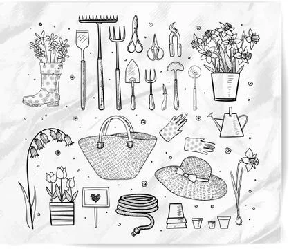 Garden doodles on white background. Vector illustration Stock Illustration