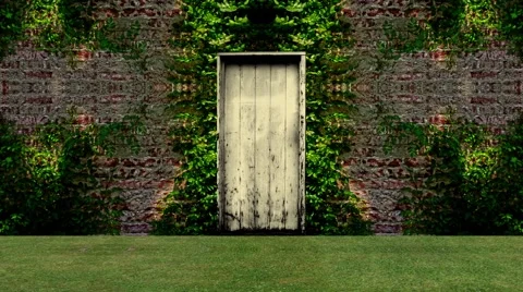 Garden Door Open to a Blue Screen Background Stock Footage 63083215