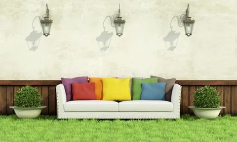 Garden with elegant sofa Illustrazione stock