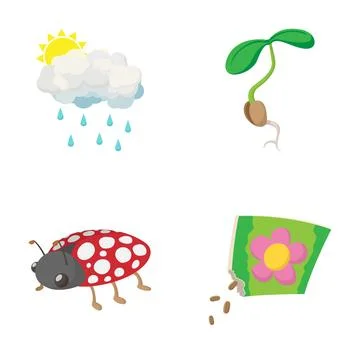 Garden elements icon set with seeds and ladybug イラスト素材