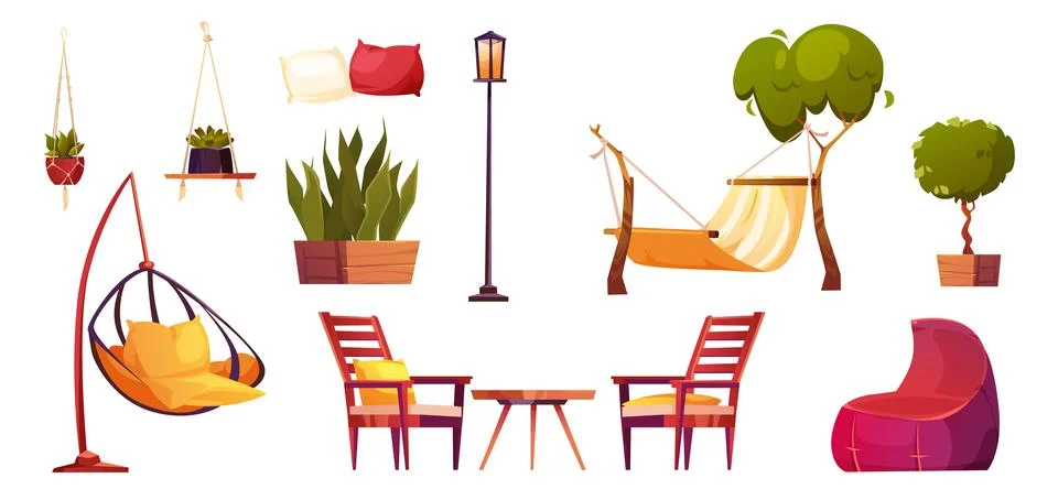 Garden elements isolated vector cartoon icons set Illustrazione stock