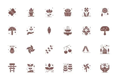 Garden Exclusive Vector Set featuring 24 Filled Grid Fitted 64x64 Icons Stock Illustration