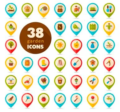 Garden Farm flat vector pin map icon Stock Illustration