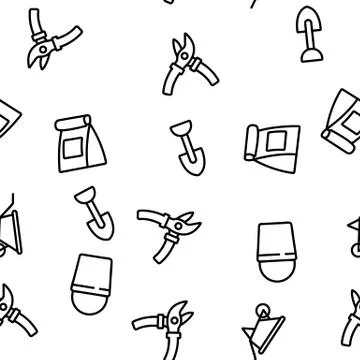Garden Farming Tool Vector Seamless Pattern Stock Illustration