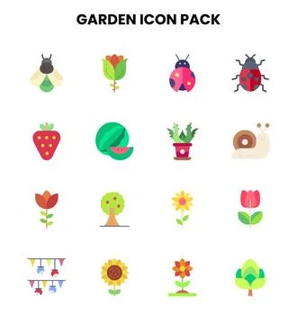 Garden Flat Bundle Icons Pack Stock Illustration