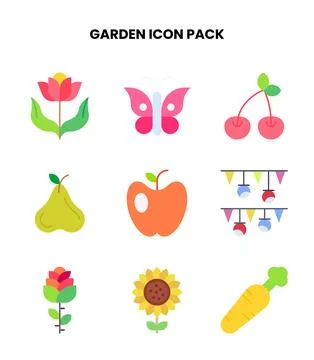 Garden Flat Design Icons Pack Stock Illustration