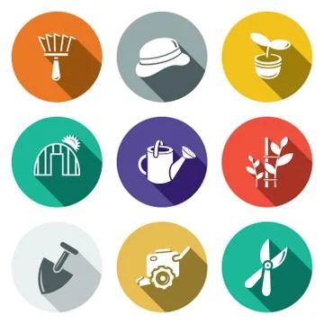 Garden flat icon set Stock Illustration