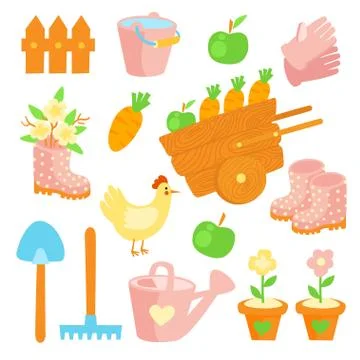 Garden flat set vector icons. Illustrazione stock