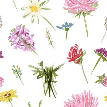 Garden flowers, seamless pattern for your design Stock Illustration