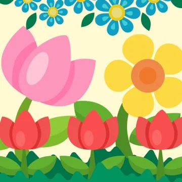 Garden flowers vector background trees grass game park illustration nature Stockillustratie