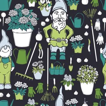 Garden flowers. Vector pattern. Stock Illustration