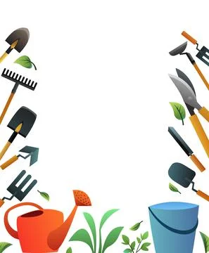 Garden frame. Tools for working in the garden. Shovels rakes and hoes. Crop Stock Illustration