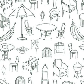 Garden furniture. Vector  pattern. Stock Illustration
