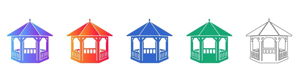 Garden Gazebo Icon Set in Gradient and Outline Styles Stock Illustration