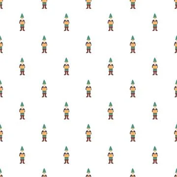 Garden gnome figures forming a repeating pattern on white background Stock Illustration
