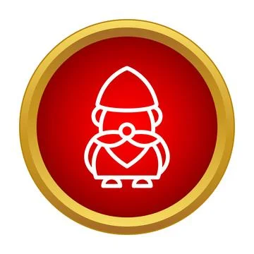 Garden gnome icon on red circle with golden border Stock Illustration