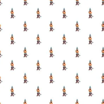 Garden gnome pattern working with rake tool Illustrazione stock