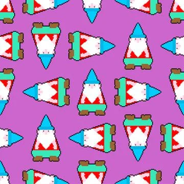 Garden gnome pixel art pattern seamless. 8 bit pixelated background. Baby fab Illustrazione stock