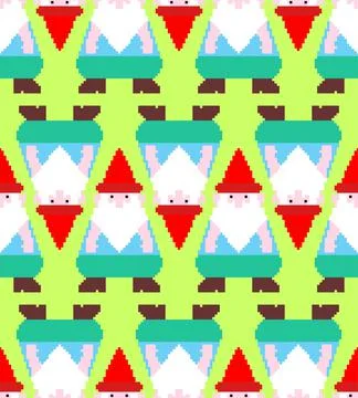 Garden gnome pixel art pattern seamless. 8 bit pixelated background. Baby fab Illustrazione stock