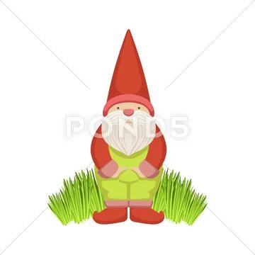 Garden Gnome Standing On Grass Stock Illustration
