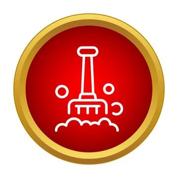 Garden hand fork tilling soil icon in red circle Stock Illustration