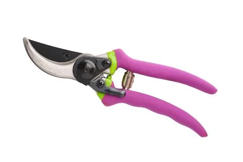 Garden hand pruning shears close-up isolated on white background Stock Photos