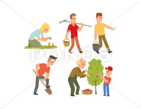 Garden harvest people vector character Stock Illustration