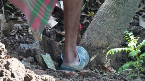 Garden Hoe Digging Soil 스톡 동영상 329375878