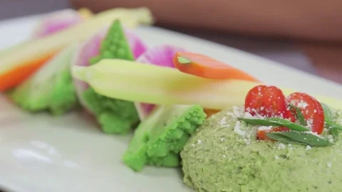 Garden Hummus with Vegetables Appetizer Stock-Footage 75758804