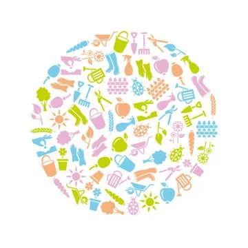 Garden icons in circle Stock Illustration