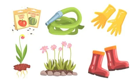 Garden Instruments And Stuff For Plant Flowers, Fruits And Vegetables Vector Stock Illustration