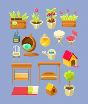 Garden Interior Elements Set Stock Illustration