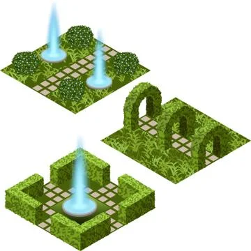 Garden isometric set to create garden landscape scene for game asset or carto Stock Illustration