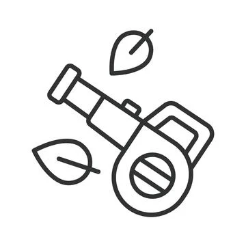 Garden leaf blower icon in line design. Leaf, blower, garden, tool, yard Stock Illustration