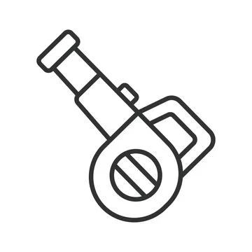 Garden leaf blower tool icon in line design. Leaf blower, garden tool, cleaning Stock Illustration