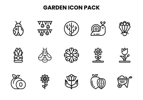 Garden Line Bundle Icons Pack Stock Illustration