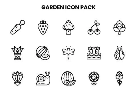 Garden Line Set Icons Pack Stock Illustration