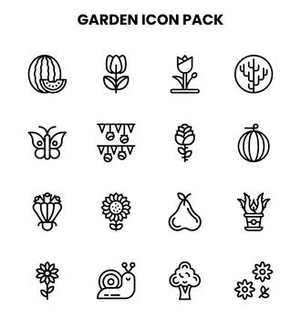 Garden Line UI Icons Pack Stock Illustration