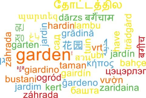 Garden multilanguage wordcloud background concept Stock Illustration