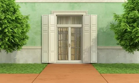 Garden of an old house with window Stock Illustration