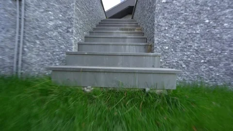 Garden Path with Stairs, Trees, and Blue Sky Stock Footage 309087717